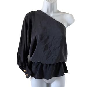 Karina Grimaldi Black Silk One Shoulder Peplum Top size S Small